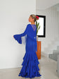 Robe Flamenca à Volants – Bleu | Manches Longues & Col en V