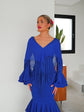 Robe Flamenca à Volants – Bleu | Manches Longues & Col en V