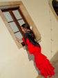 Robe Flamenca à Volants – Rouge | Manches Longues & Col en V