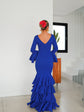 Robe Flamenca à Volants – Bleu | Manches Longues & Col en V
