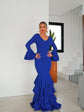 Robe Flamenca à Volants – Bleu | Manches Longues & Col en V