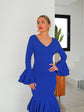 Robe Flamenca à Volants – Bleu | Manches Longues & Col en V