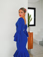 Robe Flamenca à Volants – Bleu | Manches Longues & Col en V