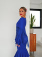 Robe Flamenca à Volants – Bleu | Manches Longues & Col en V