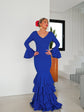 Robe Flamenca à Volants – Bleu | Manches Longues & Col en V