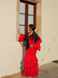 Robe Flamenca à Volants – Rouge | Manches Longues & Col en V