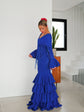 Robe Flamenca à Volants – Bleu | Manches Longues & Col en V