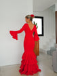 Robe Flamenca à Volants – Rouge | Manches Longues & Col en V