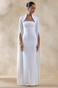 Esme | Robe longue blanche à encolure carrée et manches cape
