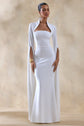 Esme | Robe longue blanche à encolure carrée et manches cape