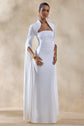 Esme | Robe longue blanche à encolure carrée et manches cape