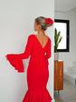 Robe Flamenca à Volants – Rouge | Manches Longues & Col en V