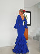 Robe Flamenca à Volants – Bleu | Manches Longues & Col en V