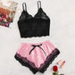 Ensemble Pyjama Dentelle – Caraco & Short  Noir & Rose