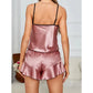 Ensemble Pyjama Satiné Femme – Caraco Col V & Short Nœud
