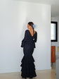 Robe Flamenca à Volants – Bleu Marine | Manches Longues & Col en V