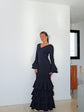 Robe Flamenca à Volants – Bleu Marine | Manches Longues & Col en V