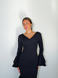 Robe Flamenca à Volants – Bleu Marine | Manches Longues & Col en V