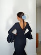 Robe Flamenca à Volants – Bleu Marine | Manches Longues & Col en V