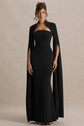 Esme | Robe longue noire à décolleté carré et manches cape