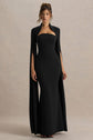Esme | Robe longue noire à décolleté carré et manches cape