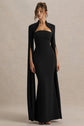 Esme | Robe longue noire à décolleté carré et manches cape